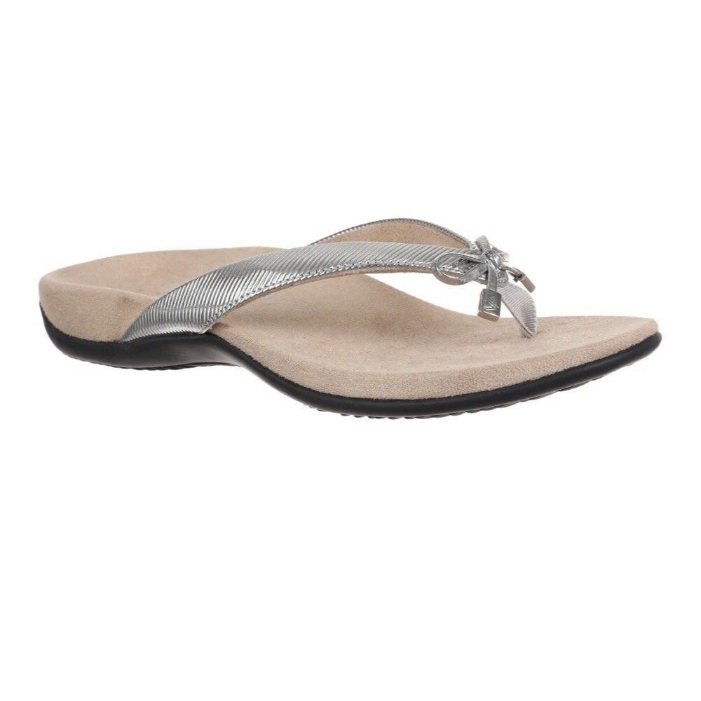 Vionic Bella Flip Flop Toe Post Aluminum Silver Sandal Women's size 7M NWB